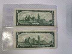 2 - 1967 $1.00 Bills - 1 - 1867 - 1967 Serial Numbers Bill & 1 - Regular Serial Numbers Bill