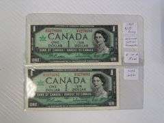 2 - 1967 $1.00 Bills - Regular Serial Numbers Bill - 2 Bills in a Row - Both Bills Like New