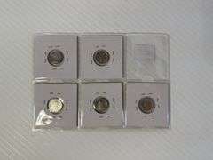 5 - Small Nickels - 1906 Edward - 1910 Edward - 1913 - 1916 - 1919 - Silver Nickels