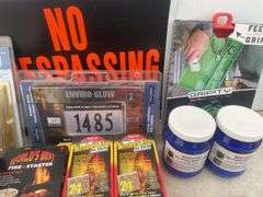 Address plaque, address high-viz sign, fire starters, Gripty, Power zone 3 in 1 phone charger, light