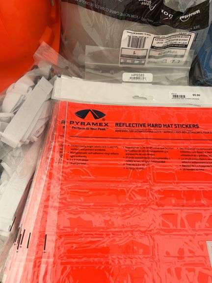 Hard hats, hard hat sweat bands, hard hat reflective stickers etc