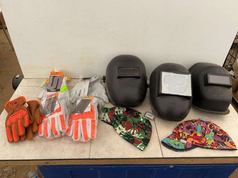 Welding helmets, welding beanies, gloves