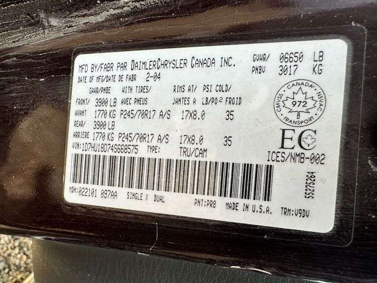 OFFSITE MELFORT: 2004 Dodge 1500