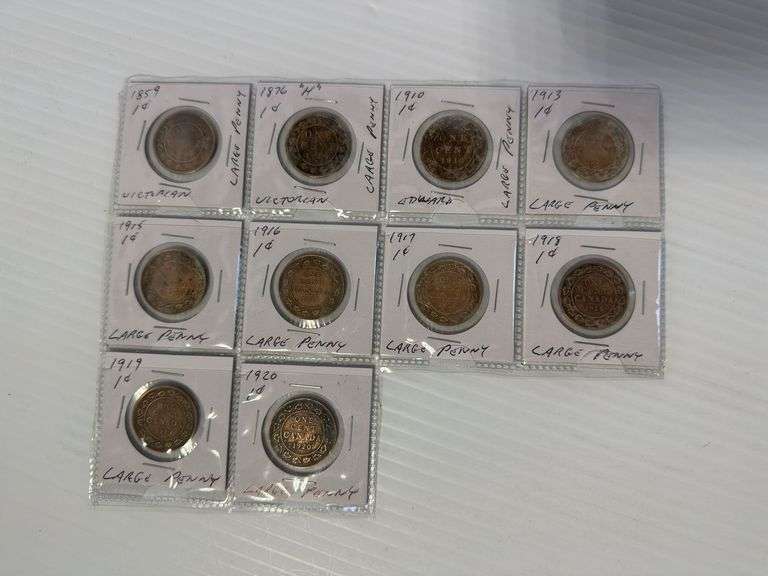 10 - Large Pennies - 1859 Victorian to 1920 - Mixed Dates