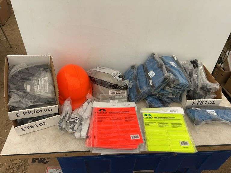 Hard hats, hard hat sweat bands, hard hat reflective stickers etc