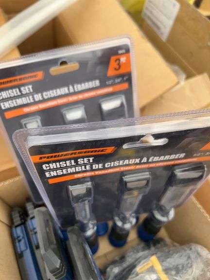 Chisels, hammers, socket sets, tape measures, locking pliers sets etc