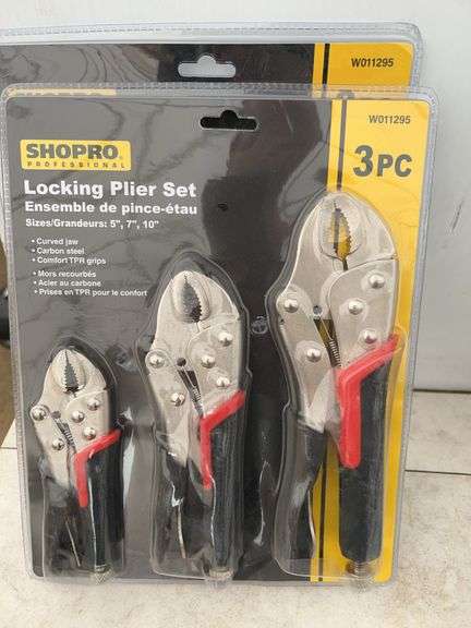 Locking plier sets, folding hex key sets, chisels, file set, tape measures etc