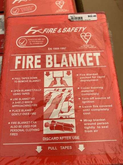 Hard hat mounted ear muffs, qty of floor marking tape, disposable dust masks, fire blankets