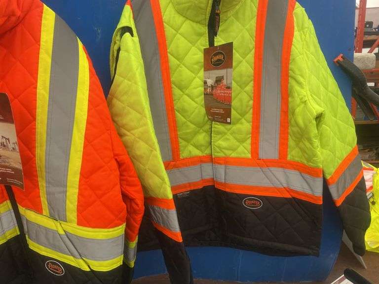 2 Hi-Viz quilted freezer jackets MEDIUMS and a pair of size 30 pants