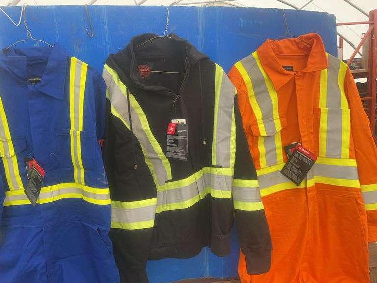 2 pair of flame-resistant coveralls size 46R and a flame-resistant hoodie size Large