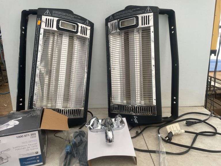 Used infrared heaters, a set of unused bathroom faucets