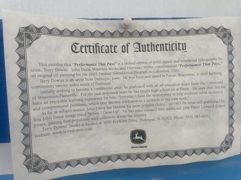 John Deere unframed print #2911/6000 with Certificate of Authenticity - 25 1/2" x 18 1/2"