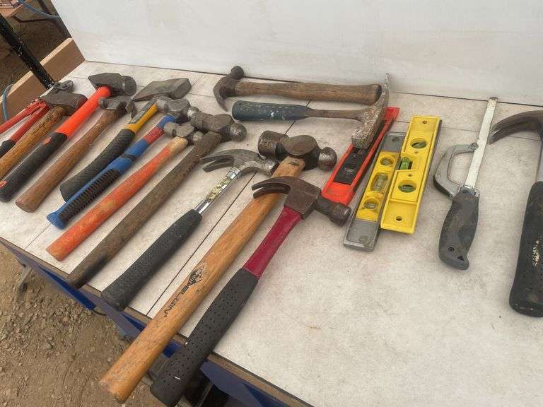 Quantity of hammers, small bolt cutter, hatchet, etc