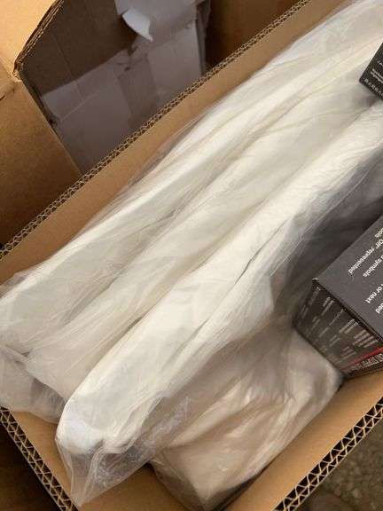 400 of disposable aprons, hard hat mounted ear muffs, 2 bags of size Large rubber coated gloves,