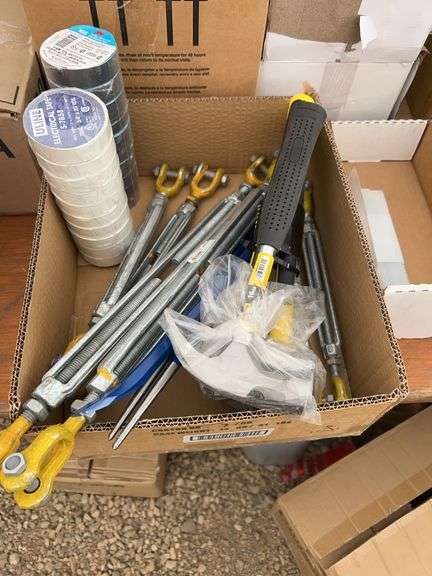 Electricians tape, hammers, turnbuckles & pry bars