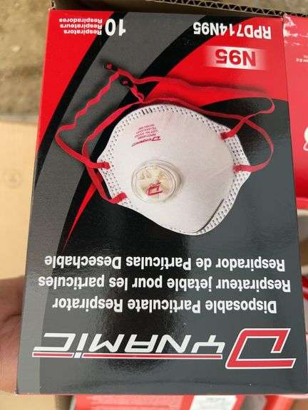 Hard hat mounted ear muffs, qty of floor marking tape, disposable dust masks, fire blankets