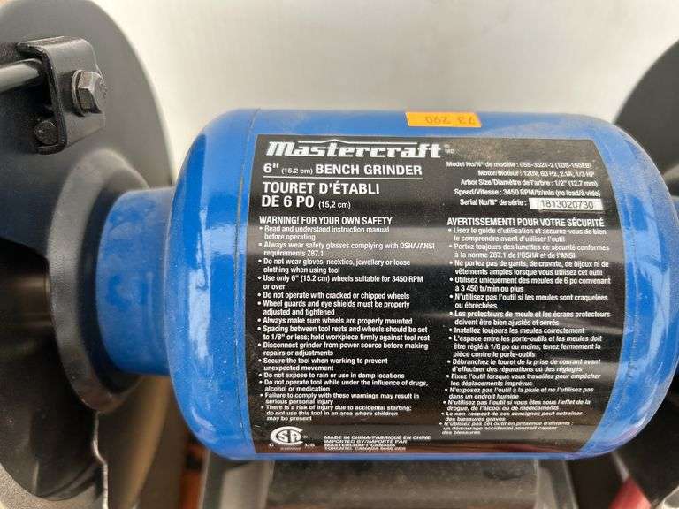 Mastercraft 6" bench grinder c/w Oneway chisel sharpening jig