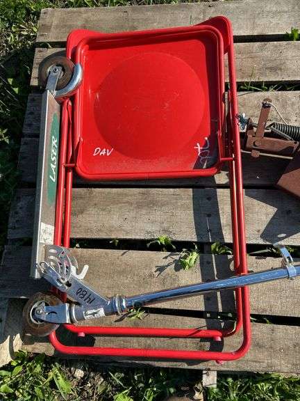 Scooter, folding chair, clay pigeon catapult