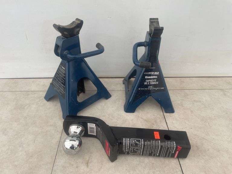 2 jack stands and a receiver hitch with 1 7/8” ball