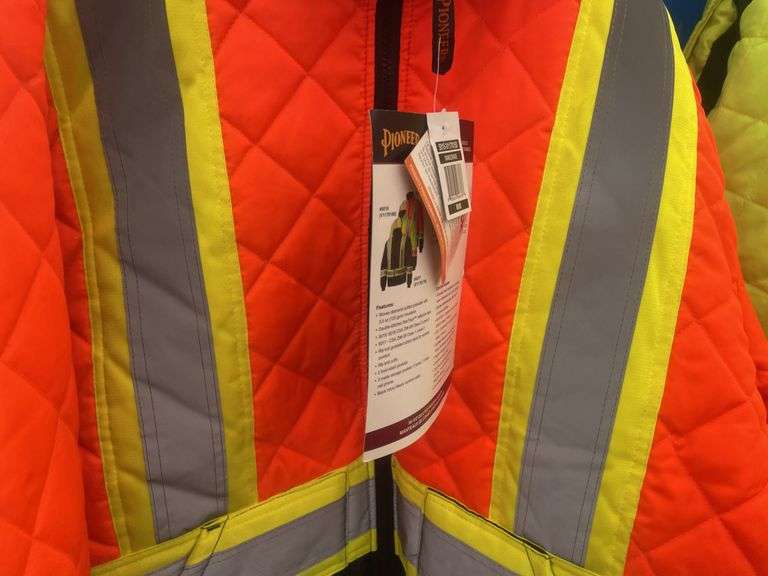 2 Hi-Viz quilted freezer jackets MEDIUMS and a pair of size 30 pants