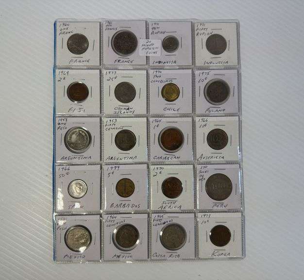 Plastic Page of 20 Foreign Coins - Mixed Coins