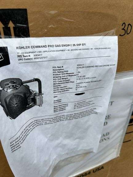 UNUSED KOHLER 26.5hp gas engine EFI