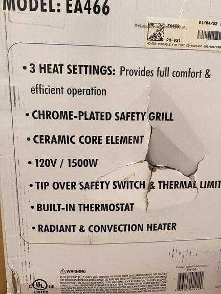 1500W Portable fan forced radiant heater