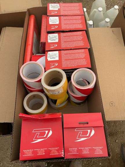 Hard hat mounted ear muffs, qty of floor marking tape, disposable dust masks, fire blankets