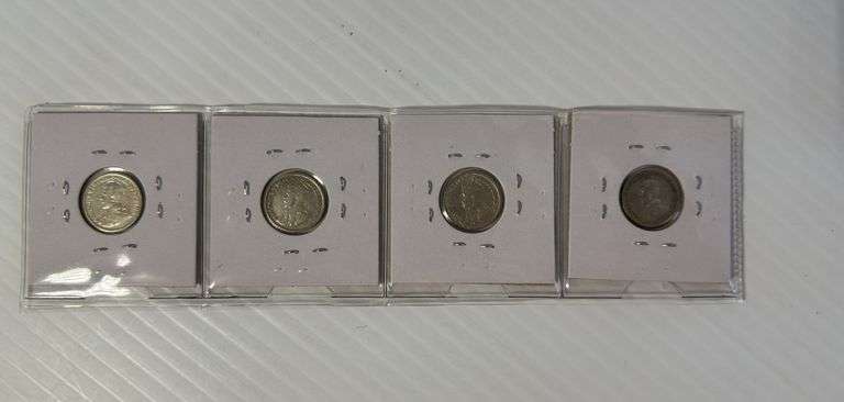 4 Dimes - 1917 - 1919 - 1920 - 1936 - Silver Dimes