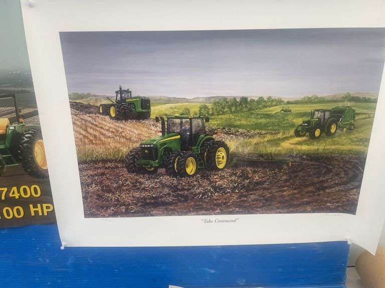 John Deere unframed print of 20 series print of tractor #793/7000 with Certificate of Authenticity, 