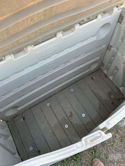 Rubbermaid yard tool storage 55”W x 24”D x 36”T