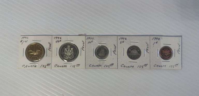 1992 Canada 125th $1.00, 50¢, 10¢, 5¢, 1¢ Coins