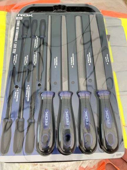 File set, chisels, electrical tape, tape measures, chalk lines, socket sets, folding hex keys etc