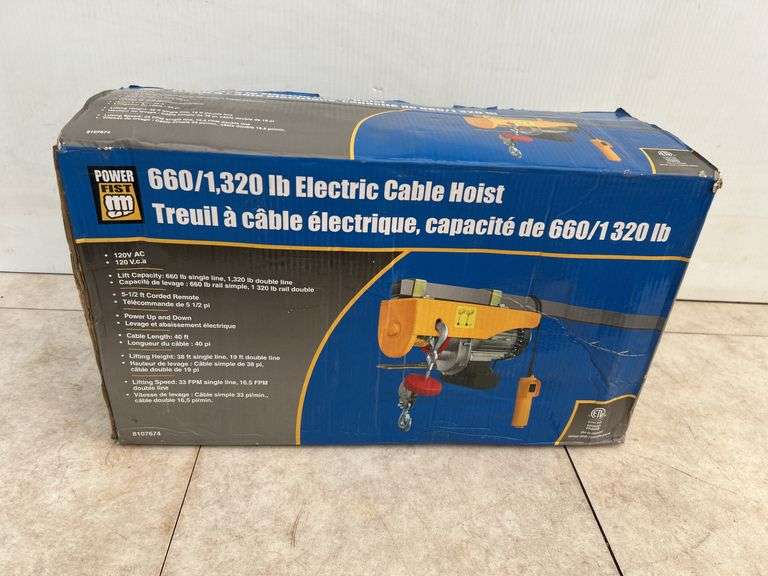 Unused - 120V AC 660/1,320 lb Electric Cable Hoist