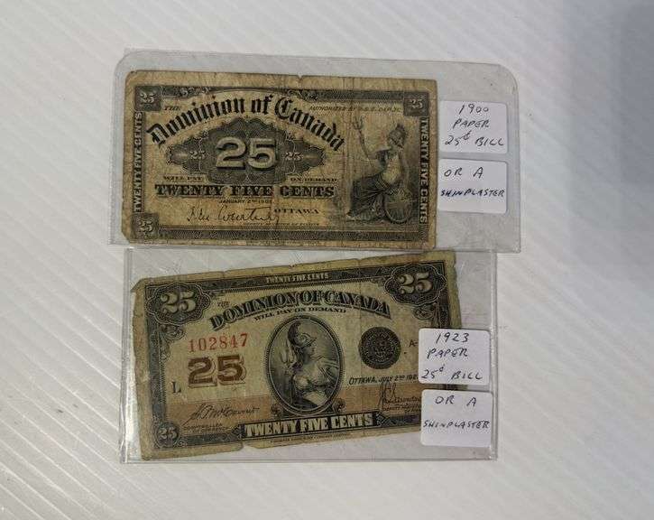 1900 "Shinplaster" or Paper Twenty-Five Cent Bill & 1923 "Shinplaster or Paper Twenty-Five