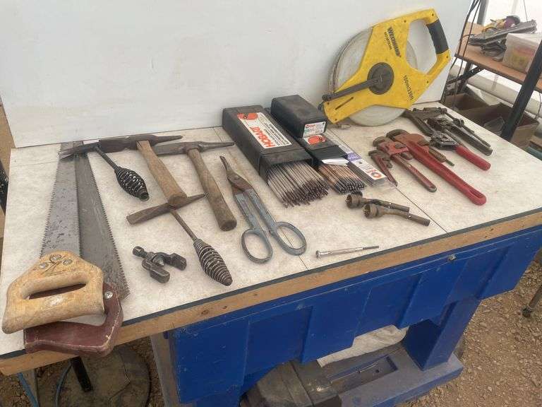 Welding rods - 7018 x 5/32", 6013 x 5/32" and 7014 x 3/32", 100M Westward tape, chipping hammers, pi