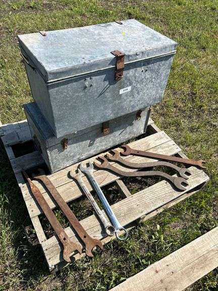 Toolboxes c/w vintage wrenches