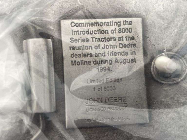 1994 " Bringing It Home " John Deere commemorative belt buckle 1 of 6000 introduction of 8000 series