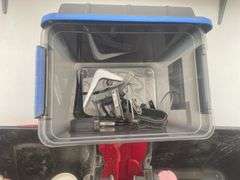 2 totes with quantity of misc partial cans of paints and stains, and one tote with misc