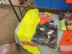 Flame -resistant zip style heavyweight hoodie, hi-viz rain jacket, light weight bib overall,