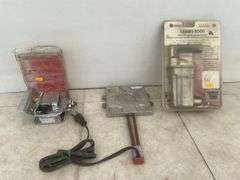 Electric pan heater, electric circulating heater, camper door latch