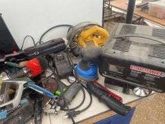Quantity of misc tools and hardware, including DeWalt saw.