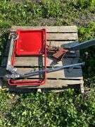 Scooter, folding chair, clay pigeon catapult