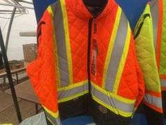 2 Hi-Viz quilted freezer jackets MEDIUMS and a pair of size 30 pants