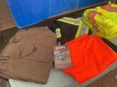 Helly Hansen 2XL insulated bib overalls, quantity of 4XL safety vests, 5XL PU stretch Hi-Viz Flame