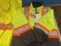 2 quilted freezer jackets - one is S and the other one is XS, 2 light weight coveralls - 1 S &1 M
