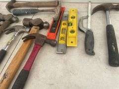 Quantity of hammers, small bolt cutter, hatchet, etc