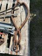 Pallet with logging chain, load binders , ice tongs etc