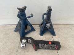 2 jack stands and a receiver hitch with 1 7/8” ball