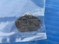 John Deere 10 series maximizer combine, belt buckle and tie pin.